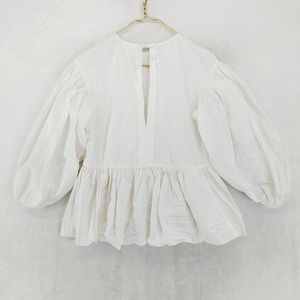 H&M Balloon-Sleeved Cotton White Ruffle Blouse P6650